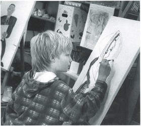 Foto Kind malt auf Leinwand