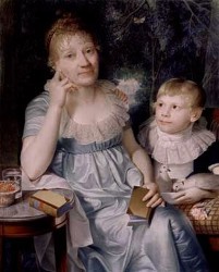 Benedikte Naubert mit ihrem Neffen und Pflegesohn. Gemälde von Daniel Caffe (Naumburg 1806).