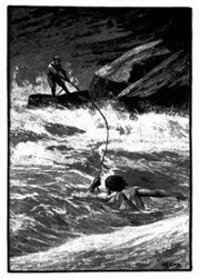 Zweimal versuchte Fritz erfolglos, sich über die Wellen emporzuarbeiten. (S. 344.)