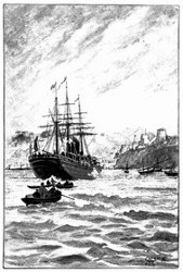 Ankunft des »Oxus« im Hafen von Mascat. (S. 143.)