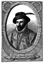 Sir Walter Raleigh. (Facsimile. Alter Kupferstich.) (S. 487.)