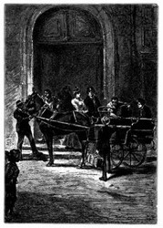 Ein Jaunting-car hielt vor der Thür des Hôtels. (S. 413.)