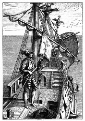 Christoph Columbus auf seiner Caravelle. (S. 158.)