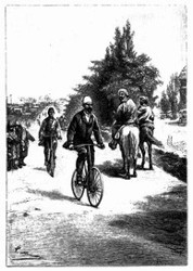 Ich sehe zwei Gestalten vorübersausen, die auf Bicycles sitzen. (S. 133.)