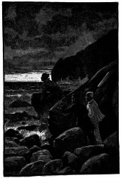 Sie gingen, nach den Lichtern eines Schiffes spähend, am Strande hin und her. (S. 374.)