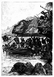 Der Capitän John wurde von den Eingebornen angegriffen. (S. 323.)